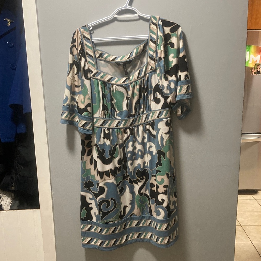BCBGMaxAzria Black and Green Patterned Midi Dress